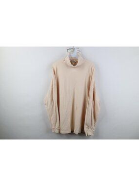 Vintage 90s Streetwear Mens XL Blank Long Sleeve Turtleneck T-Shirt Beige